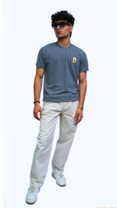 BLUE TEXTURED T-SHIRT